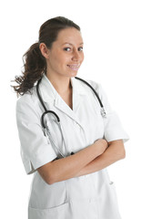 Fototapeta premium Smiling medical doctor woman with stethoscope