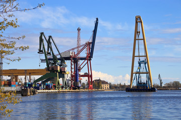 Heavy lifting floating crane in port of Gdansk, Poland.