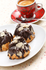 chocolate eclairs with coffee