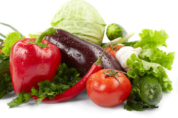 fresh vegetables on the white background