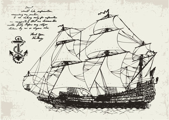 Ancient Sailing Ship and Anchor © PremiumGraphicDesign