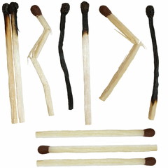 set burned match isolated on white background, texture