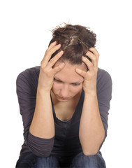 junge frau ist erschoepft young brunette woman is exhausted