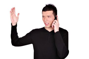 angry young man talking on phone