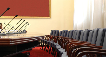 conference room with microphones