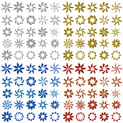 Festive silver, gold, blue and red metallic ornaments