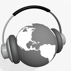 headset on world globe in isolated background