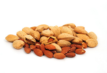 Almonds on white background