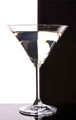 Martini glass on black  and white background