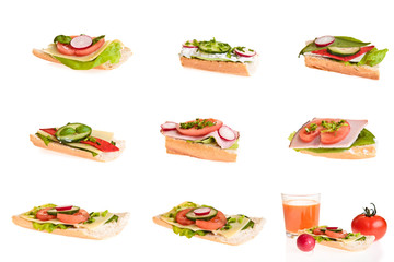 Different organic sandwiches isolated on white