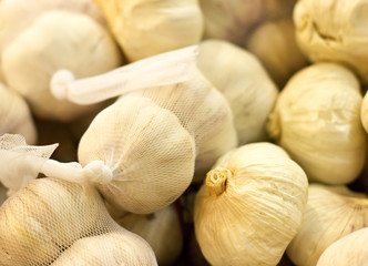 A lot of garlic in supermarket