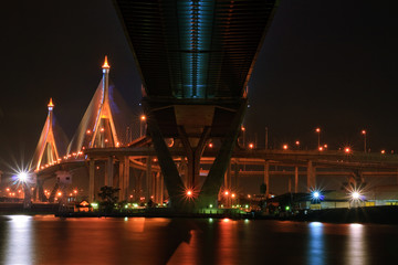 Fototapeta na wymiar Mega Sling Bridge at Bangkok harbor.