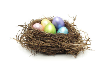 Naklejka na ściany i meble Easter eggs in real bird nest