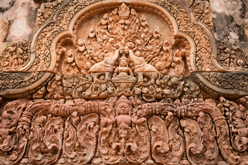 Beautiful Carvings at Banteay Srei of Angkor