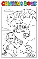 Fototapeta premium Coloring book with two monkeys