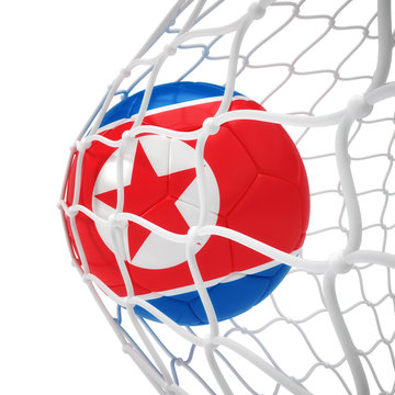 Korean soccer ball inside the net