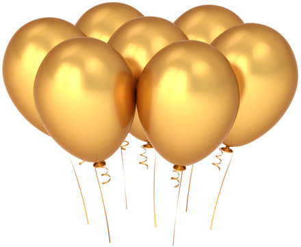 Party balloons colored shiny golden. Wealth decoration concept