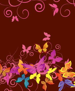 brown and honeysuckle background with butterflies