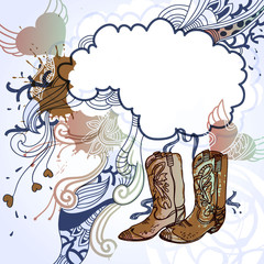 vector frame with cowboy boots and fantasy plants - 30266101