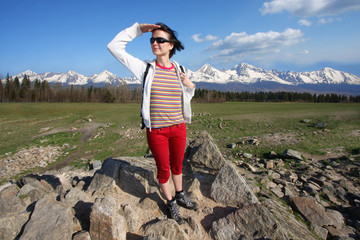 Woman hiking in the mountains