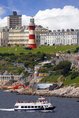 Plymouth, Lighthouse with boat, England