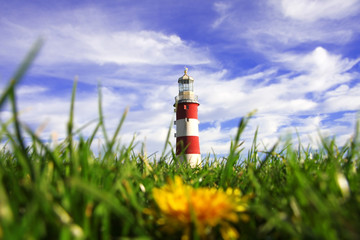Plymouth, Lighthouse in spring, England