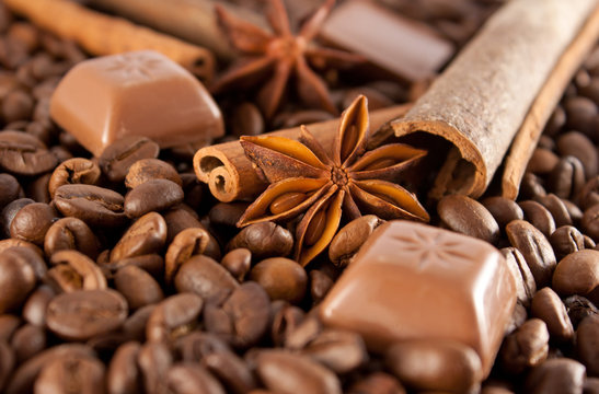 Anise, Cinnamon, Choco And Coffee Beans