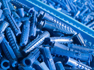 Blue plastic wall plugs assorted