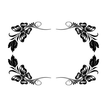 Black vintage frame with butterflies and leaves