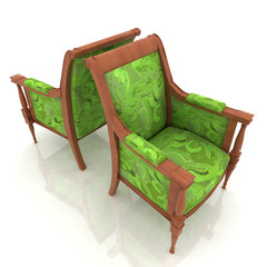 Close-up view of the two old elbow-chair