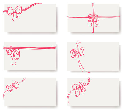 Set of pink bows with ribbons
