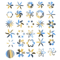 Colorful blue and yellow symbol collection over white background