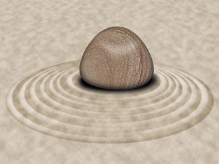 Fototapeta na wymiar Zen Stone on Sand Garden Circles