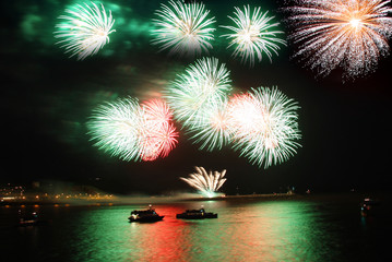 celebration of the new year, firework over the sea