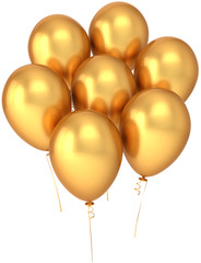 Party balloons colored golden. Birthday celebration decoration