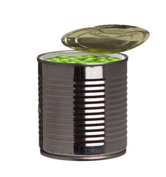Tin can with green peas