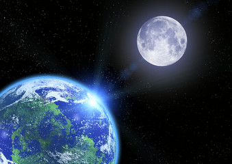 Fototapeta na wymiar Ziemia księżyc i gwiazdy w kosmosie