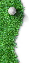 Rolgordijnen Witte golfbal op groen geïsoleerd gras © nuttakit