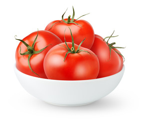 Isolated tomatoes. Fresh tomatoes in a bowl isolated on white background