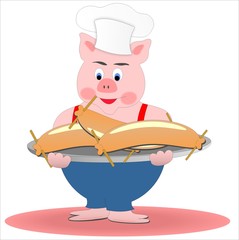 pig with sausage, vector  illustration