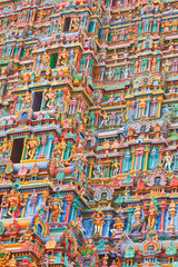 Fototapeta premium Sculptures on Hindu temple tower