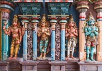 Zelfklevend Fotobehang Hanuman statues in Hindu Temple. Sri Ranganathaswamy Temple © Dmitry Rukhlenko