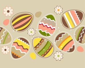 Seamless horizontal spring pattern with easter eggs