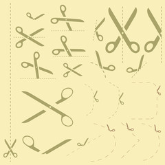 Vector scissors with cut lines