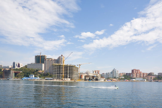 View on Vladivostok from the sea. Russia.