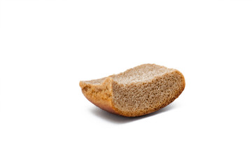 A piece of stale bread on a white background