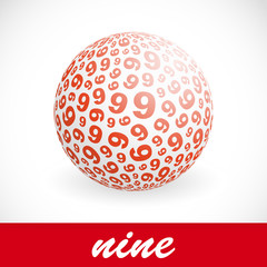 NINE. Globe with number mix. Vector illustration.