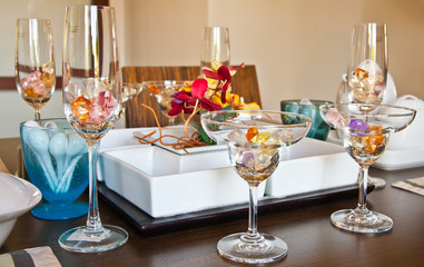 Glassware on table
