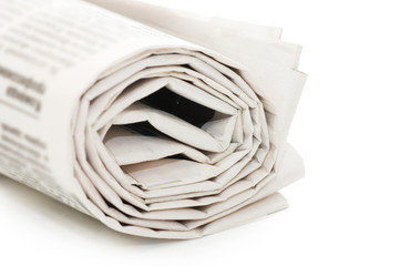 Roll of newspapers, isolated on white background