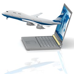 The plane takes off from the laptop monitor